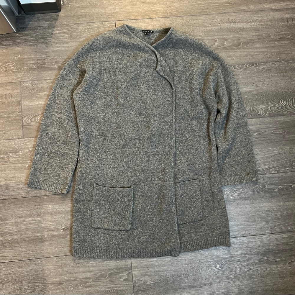 Theory Gray Wool Yak Blend Open Front Cardigan Ja… - image 5